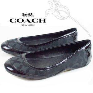 Coach Black Canvas True Patent Cap Toe Ballet Flats